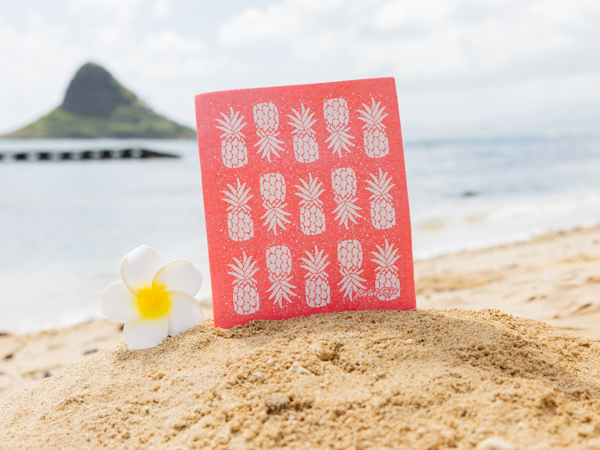 Hinu Rise - Lanai Pine. Pink Swedish Dishcloth