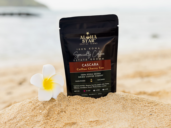 Our 100% Kona Cascara Coffee Cherry Tea, also known as Cascara tea, is a tea made from the dried coffee cherry skin (husk) of our delicious 100% Kona Gesha coffee. After the red skin (husk or outer layer) is removed from the coffee bean, we set it to sun-dry on elevated racks, until it reaches the optimal moisture levels.